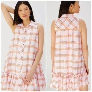 NWT Anthropologie Maeve Striped Pink Sleeveless Shirt Dress